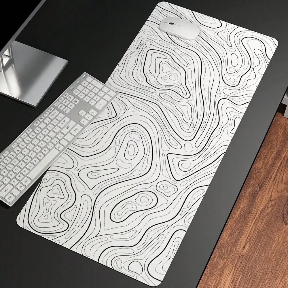 White & Black Extended Topographic Mouse Pad, Cool Desk Mat Laptop Writing Pad For Work, Game, Office, Home With Contour Design