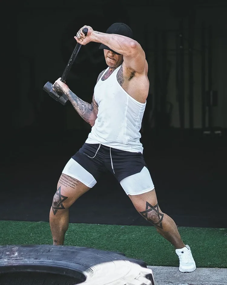 Doppelschichtige Fitness-Shorts für Herren, Kordelzug, Netzfutter, elastische Taille, atmungsaktiv, schnell trocknend, für Strand, Pool, Sommer, männlich – Detail 11