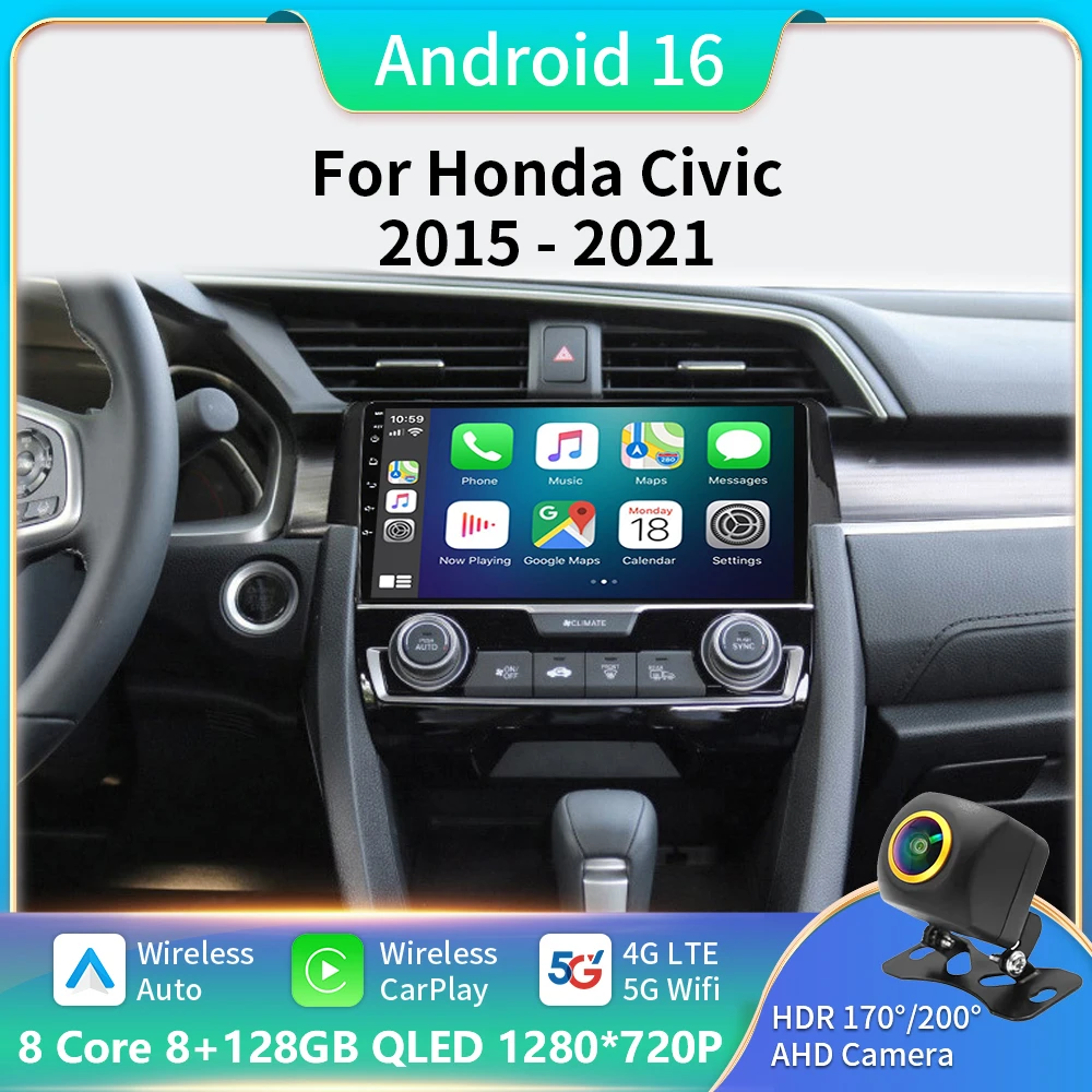 

Android 16 Car Multimedia DSP For Honda Civic 10th 2015-2021 Radio Video Navigation Stereo Head Unit QLED Screen Carplay 5G DVD