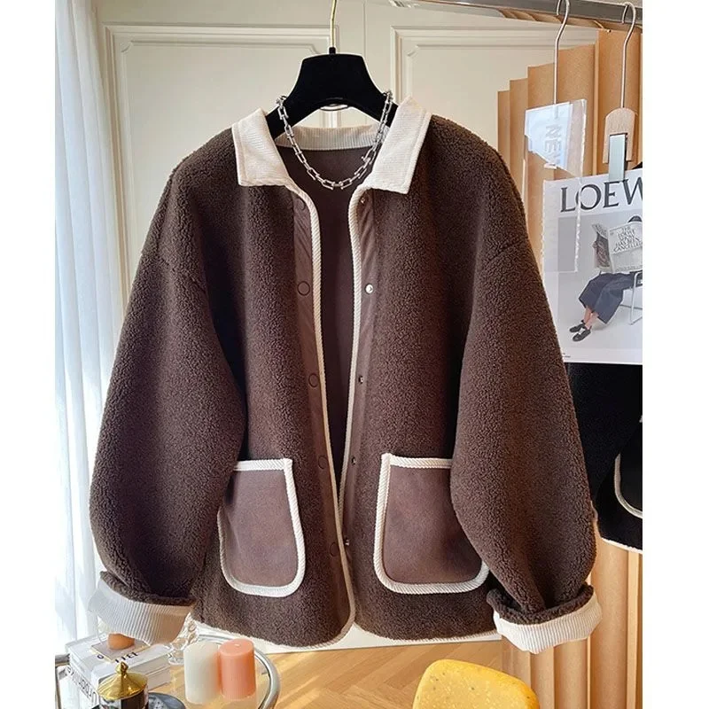 Design Sense Niche American Loose Granular Cashmere top Lamb Wool Thickened Coat Female Spring and Autumn Winter 2023 New Model