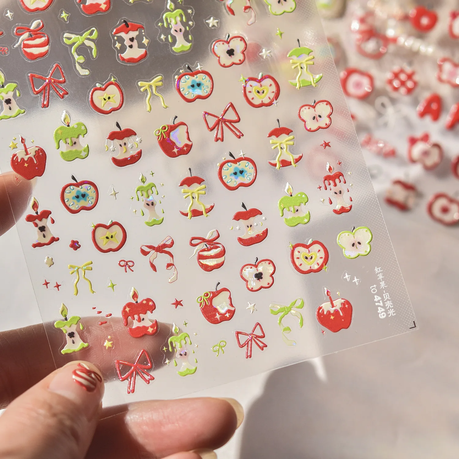 Embossed Nail Art Stickers Cute 3D Red Apple Nails 3D Decorative Stickers Shell Light Fruits Adhesive Nail Parts Manicure Decals