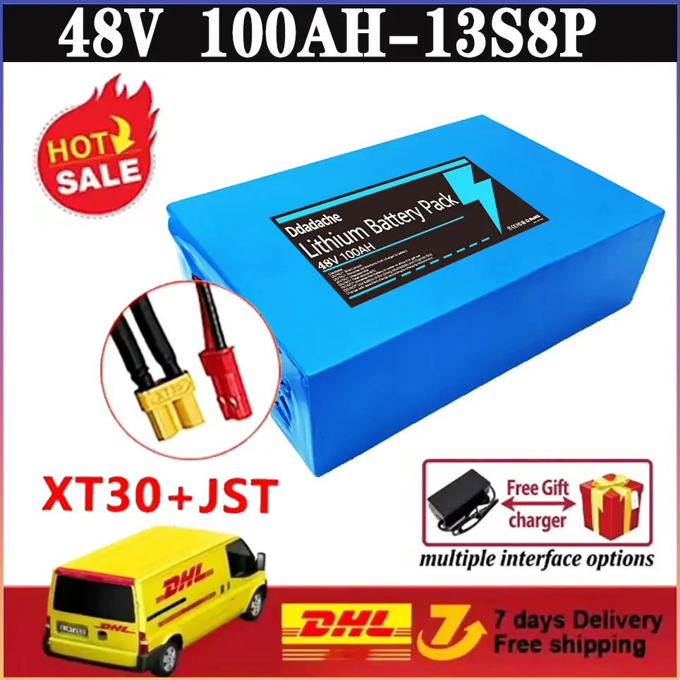 48V 100ah 13s8p lithium-ion batterijpakket 48V 10000mAh 2000W elektrische batterij, ingebouwde 50A BMS+oplader 18650 batterijpakket