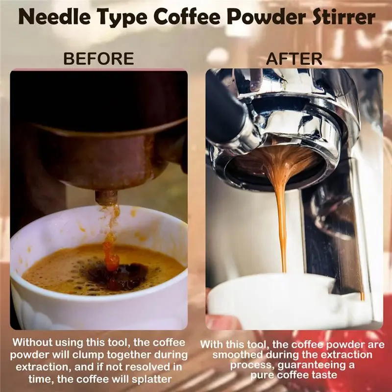 AB09 2Pc Espresso Distribution Tool,Espresso Stirrer Tool with Natural Wood Handle and Base,5Needles Espresso Coffee Stirrers