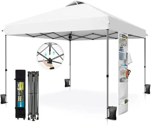 10x10 Pop Up Canopy Tent - One Push Setup, Instant Shade Tent with Vented Roof for Beach & Events - Includes Storage