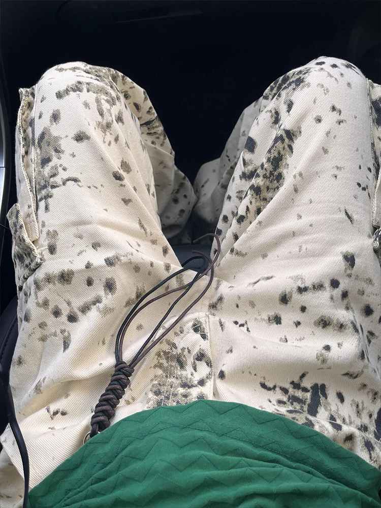 Retro American Leopard Print Workwear Jeans Straight Leg Loose Fit Spring Autumn Style for Men And Women Casual Lazy Sensation