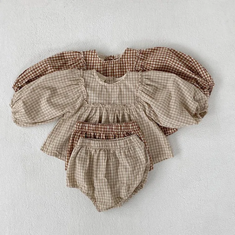 

2025 Newborn Baby Girl Clothes Set Korean Style Bubble Long Sleeve Blouse + Shorts Two Piece Outfit Cute Autumn 0-24 Months