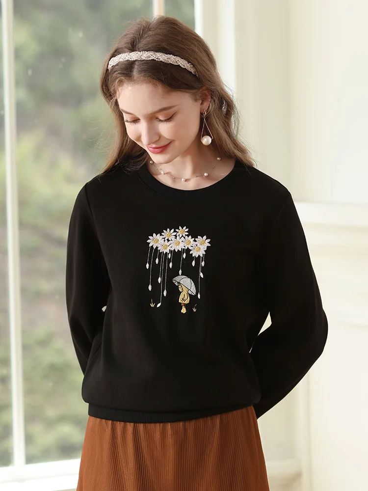 I BELIEVE YOU Hoodies for Women 2023 Autumn New Black Embroidery O-Neck Pullover Casual Loose long-sleeve Sweatshirts 2233195321