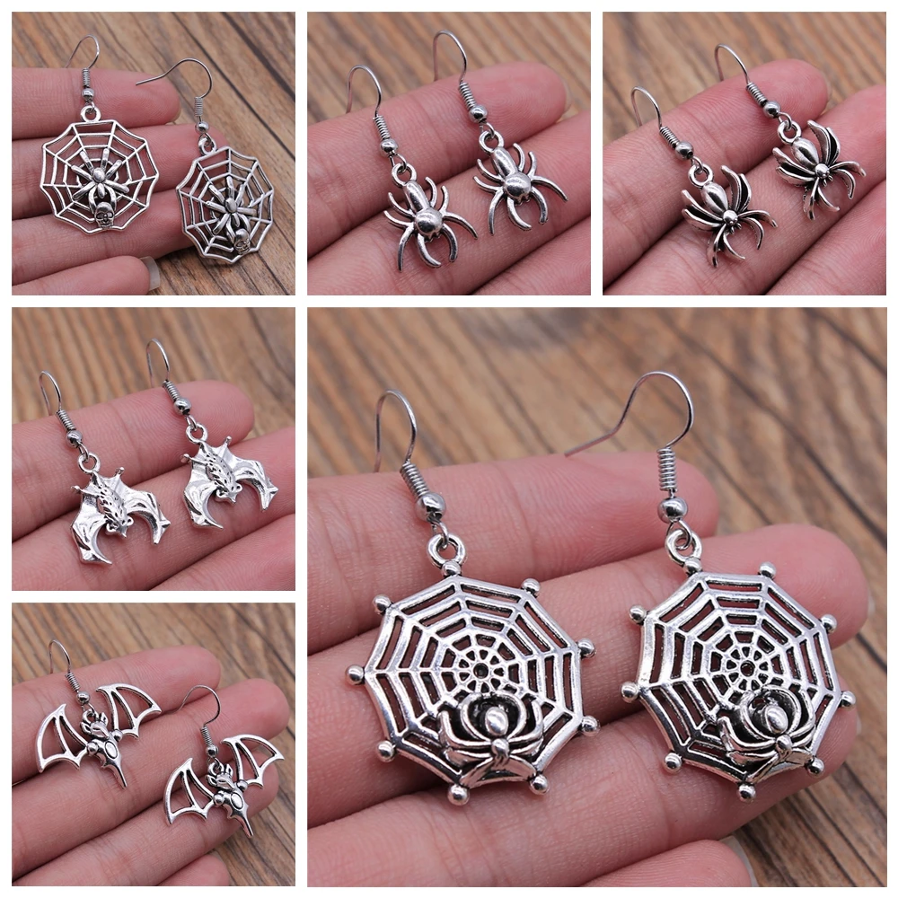 Spinne Tropfen Ohrring Vintage Antik Silber Farbe Antik Bronze Farbe Spinnennetz Baumeln Ohrring für Frauen
