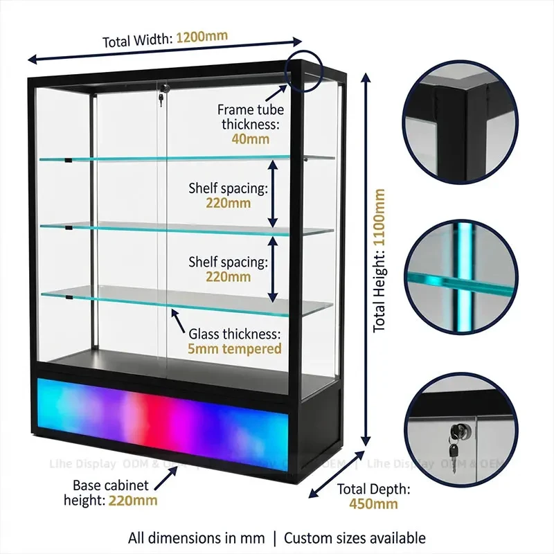 custom.Modern Smoke Shop Display Counter Tobacco Store Fixtures  RGB LED Lights Glass Display Showcase