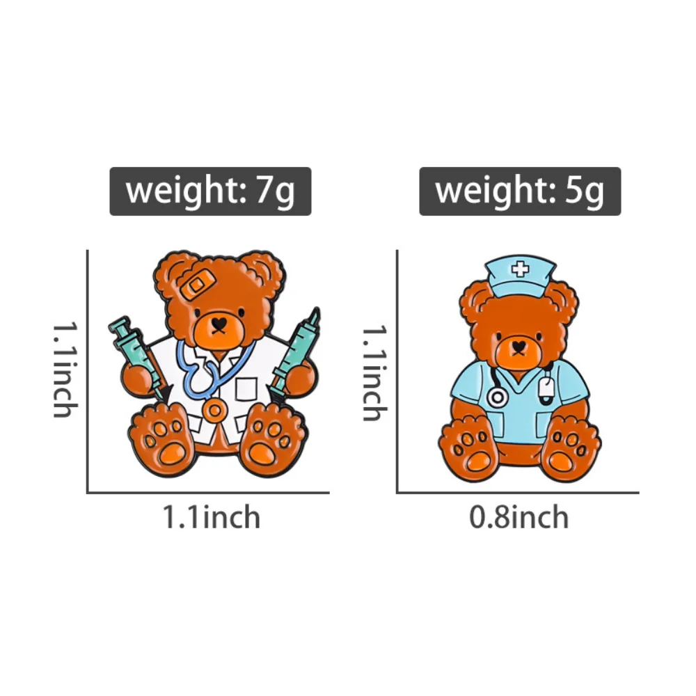 2 Pcs Cute Medical Animal Teddy Bear Brooch Plush Toy Teddy Bear Collar Needle Pins Clothing Backpack Pin Decoration Accessories