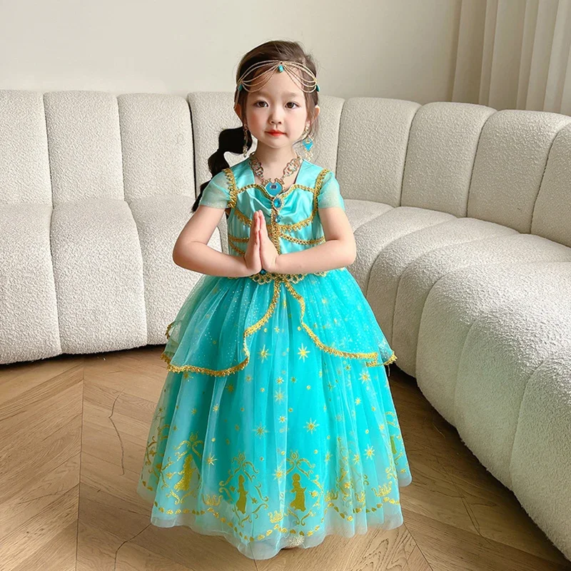 RT01 Jasmine Dress Princess for Baby Girl Birthday Party Carnival Cosplay Aladdin Magic Lamp Kids Gown Prom Costume Clothing*Jk2