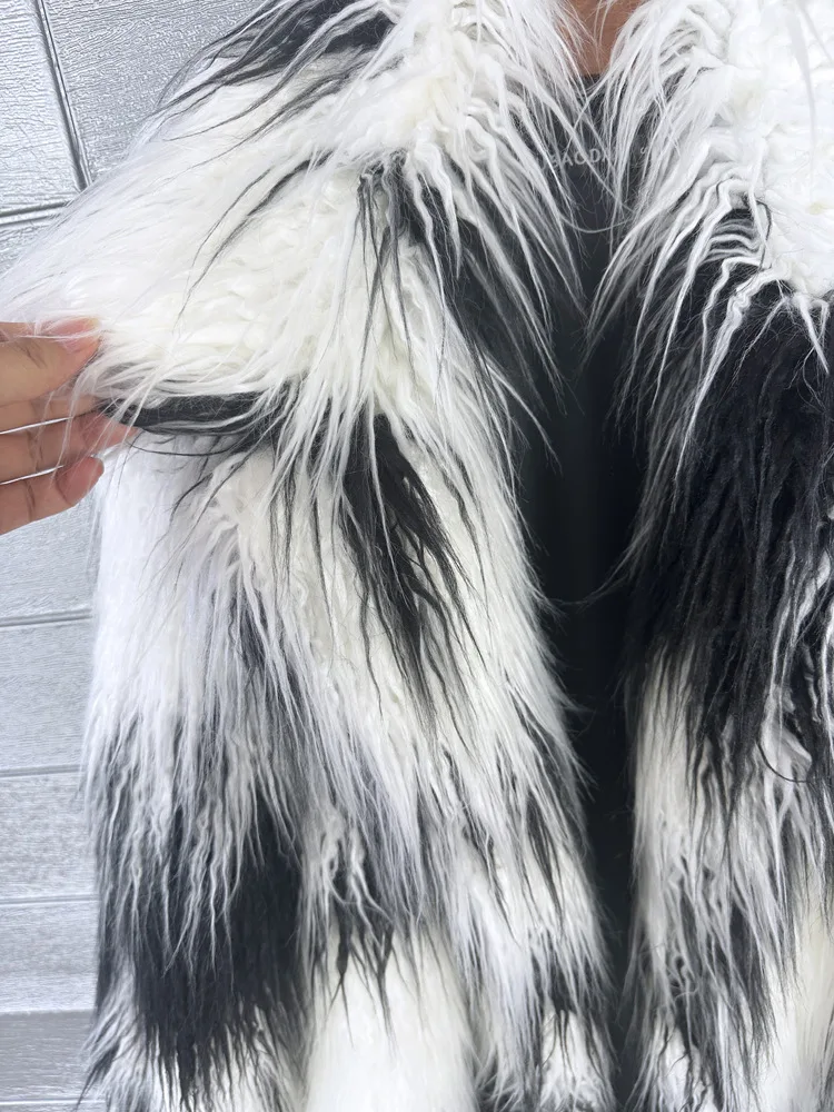 DEAT 2026 Winter New Items Imitation Colorful Long Coat For Women Faux Fur Suit Collar Long Sleeve Trench Jacket Female 11A05577