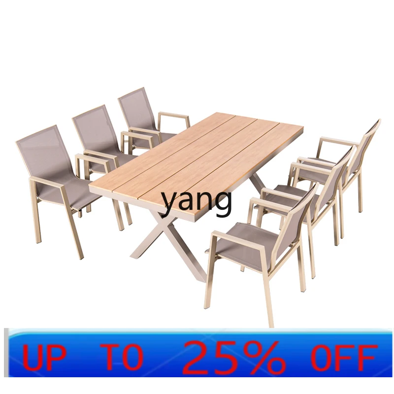 LMMOutdoor Desk-Chair Courtyard Leisure Retractable Table Garden Plastic Wood Courtyard Outdoor Terrace