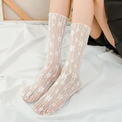 Women Sexy Lace Flower Fashion Ultra-thin Transparent Summer Japan Style Hollow Mesh Crew Socks Harajuku Retro Long Kawaii Socks