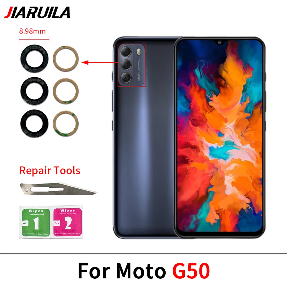 Cristal de cámara trasera con adhesivo para Moto G35, G75, G50, G51 5G, G52, G53, G54 5G, G60, G60S, G62, G73, G82, G71, G84 5G, G85 4