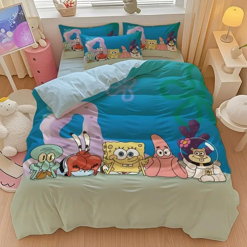 New Anime SpongeBobs Bedding Set Duvet Cover Bed Set Quilt Cover Pillowcase Comforter king Queen Size Boys Adult Bedding Set view 2