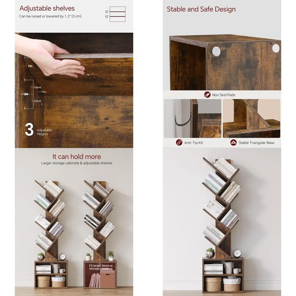 

6-Tier Modern Tall Narrow Bookshelf, Rustic Brown, Storage Cabinet & Organizer for Home Office, Bedroom, Living Room