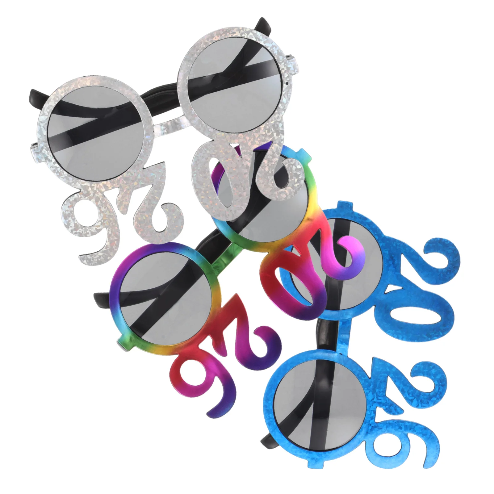 

3Pcs New Year Party Glasses Number 2026 Eyeglasses Round Lens Plastic Photo Props Christmas Nye Party Props Round Sunglasses