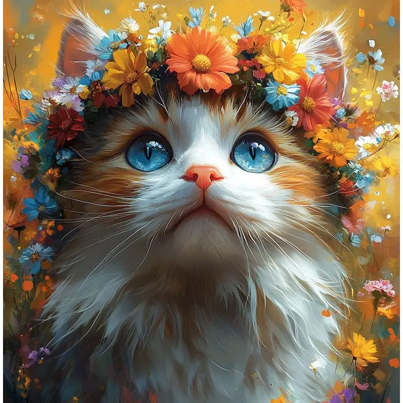

SDOYUNO 30x30cm Diamond Painting Flower Colorful Cat Embroidery Full Round Drill Mosaic Animal Handicrafts Wall Art