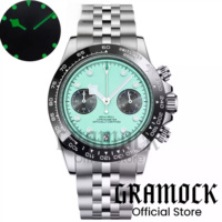 Gramock 39mm Flamingo Blue Pink Multifunctional Quartz VK64 Reloj Men's Dive Watch Sapphire Snowflake Pin Luminous Jubilee Stra