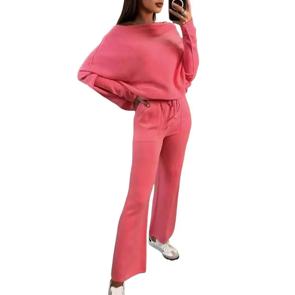 

Lady Bat Sleeve Top Stylish Women's Off Shoulder Tracksuit Set with Bat Sleeves Sweatshirt Flared Sweatpants Casual for Autumn