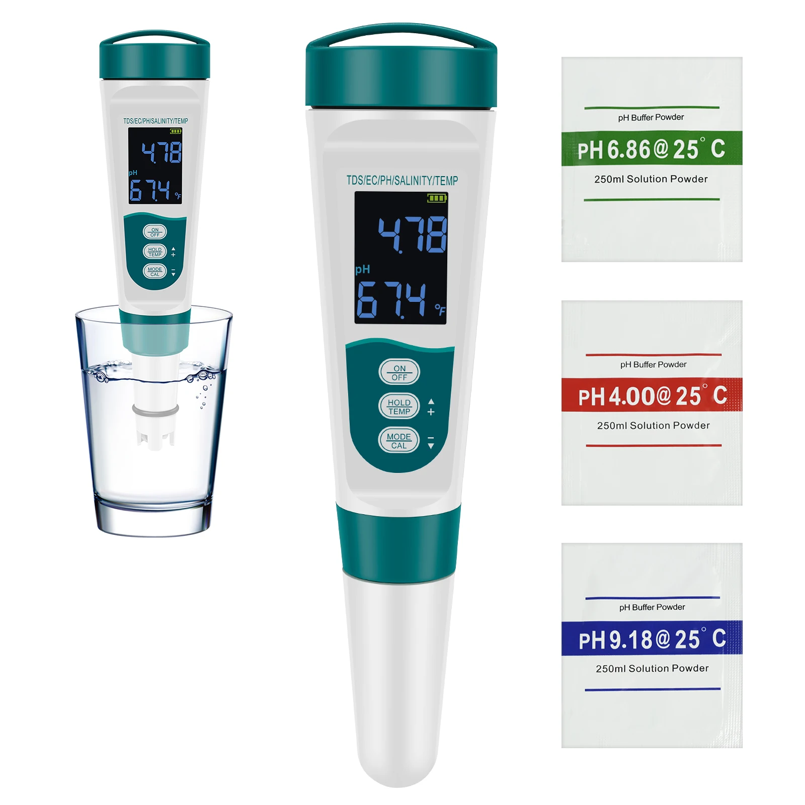 

Digital PH Meter IP65 Waterproof Water Quality Tester Monitor Multifunctional 5 in 1 PH/TDS/EC/Temp/Salt Meter 0.01 Resolution