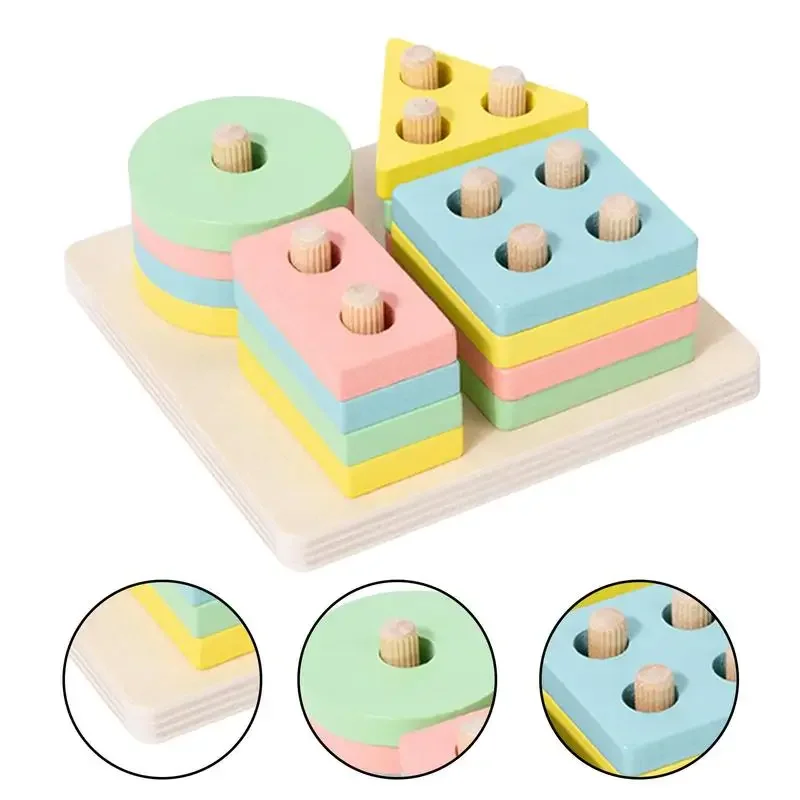 Wooden Stacking Toy Shape Color Recognition Toys Montessori Toys Matching Puzzle Educational Preschool Learning Board Game Gift