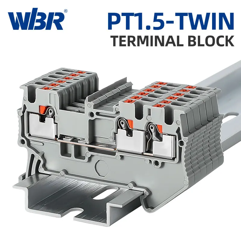 10Pcs PT1.5-TWIN  spring terminal one in two out PT1.5-TWIN wiring terminal, plug-in terminal，terminal block