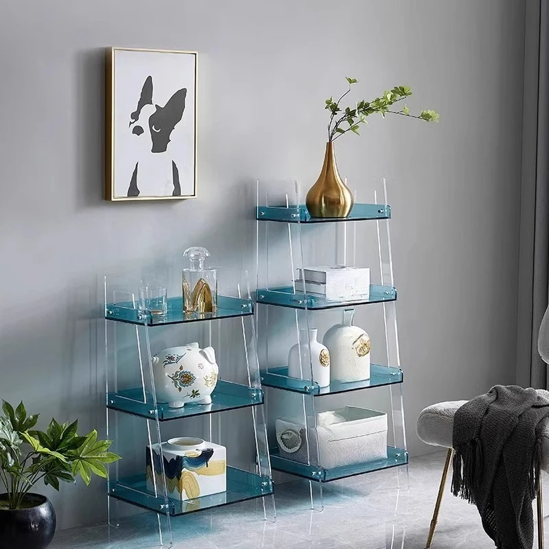 رف بسيط للوجبات الخفيفة من الأكريليك، تخزين متعدد الطبقات، رف كتب صغير لغرفة المعيشة، رف تخزين شفاف للحمام