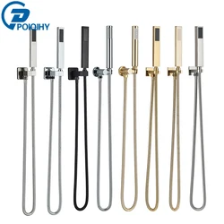POIQIHY Golden Handshower Head 150cm stainless steel Shower Hose Plastic Bracket Shower Faucet Head Wall Mounted Faucet Accessor