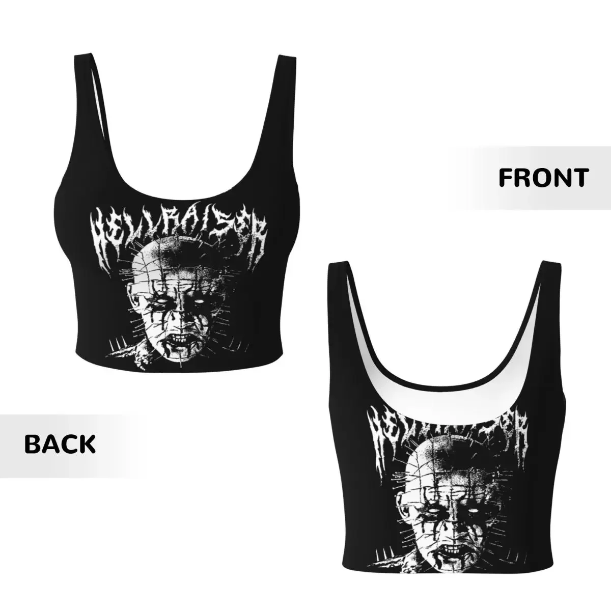 Custom Black Metal Pinhead Graphic Women Sports Vest Bra Gym Workout High Impact Yoga Crop Tank Top