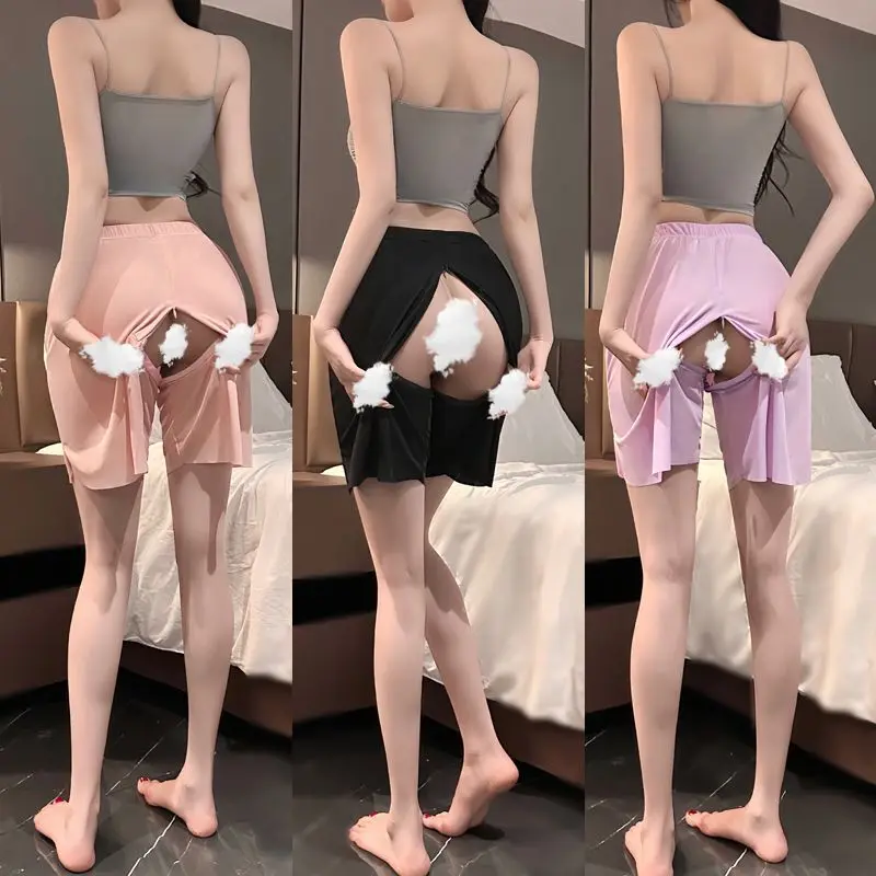 Invisible Zipper Open Crotch Women Underwears Shorts Elastic Underpant Plus Size Home Sleeping Bottoms