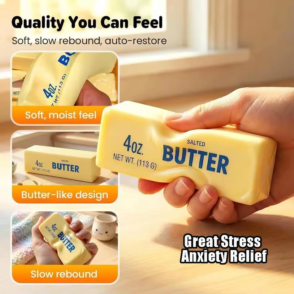 Adhesive Butter Stick Squishy Toy Wet Sticky Finger Elastic Cheese Stick PU Slow Rebound Squeeze Fidget Effective Decompression