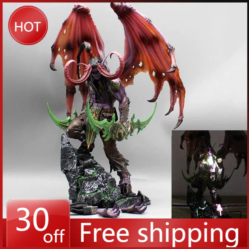 38cm Anime World of Warcraft Illidan Stormrage Action Figure Illuminated PVC Collection Desktop Model Ornament Toy Birthday Gift