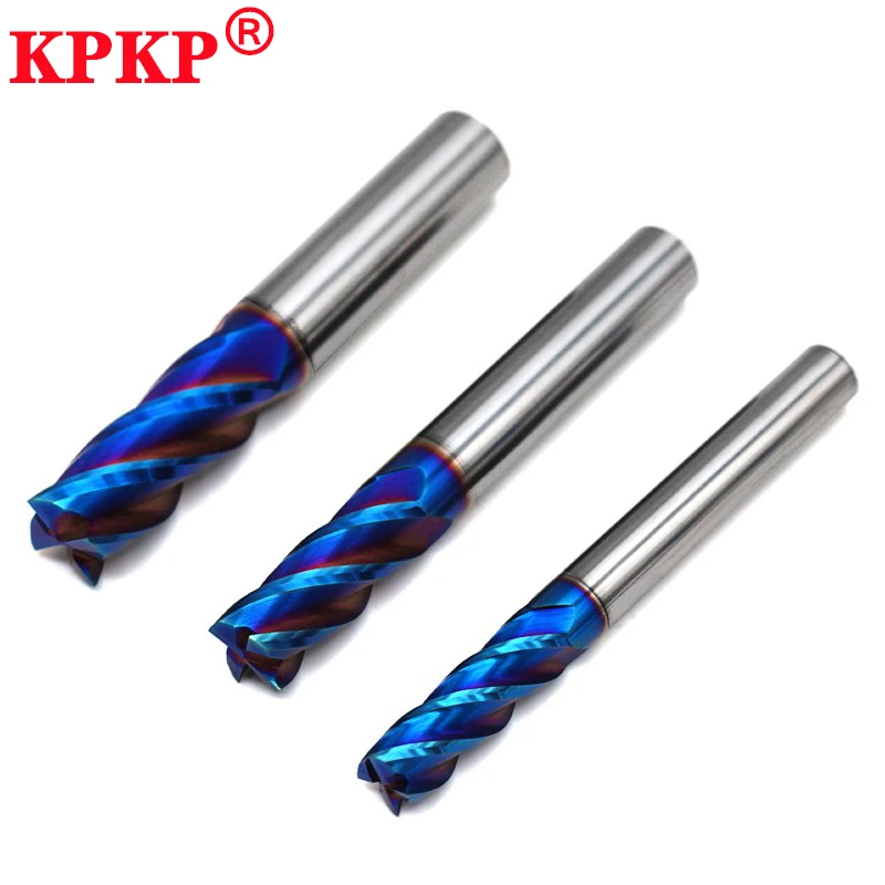 HRC65 4-Flute Blue Nano Coating lengthening Milling Cutter Tungsten Steel Carbide Flat End Mill For CNC Machining Endmill Tools