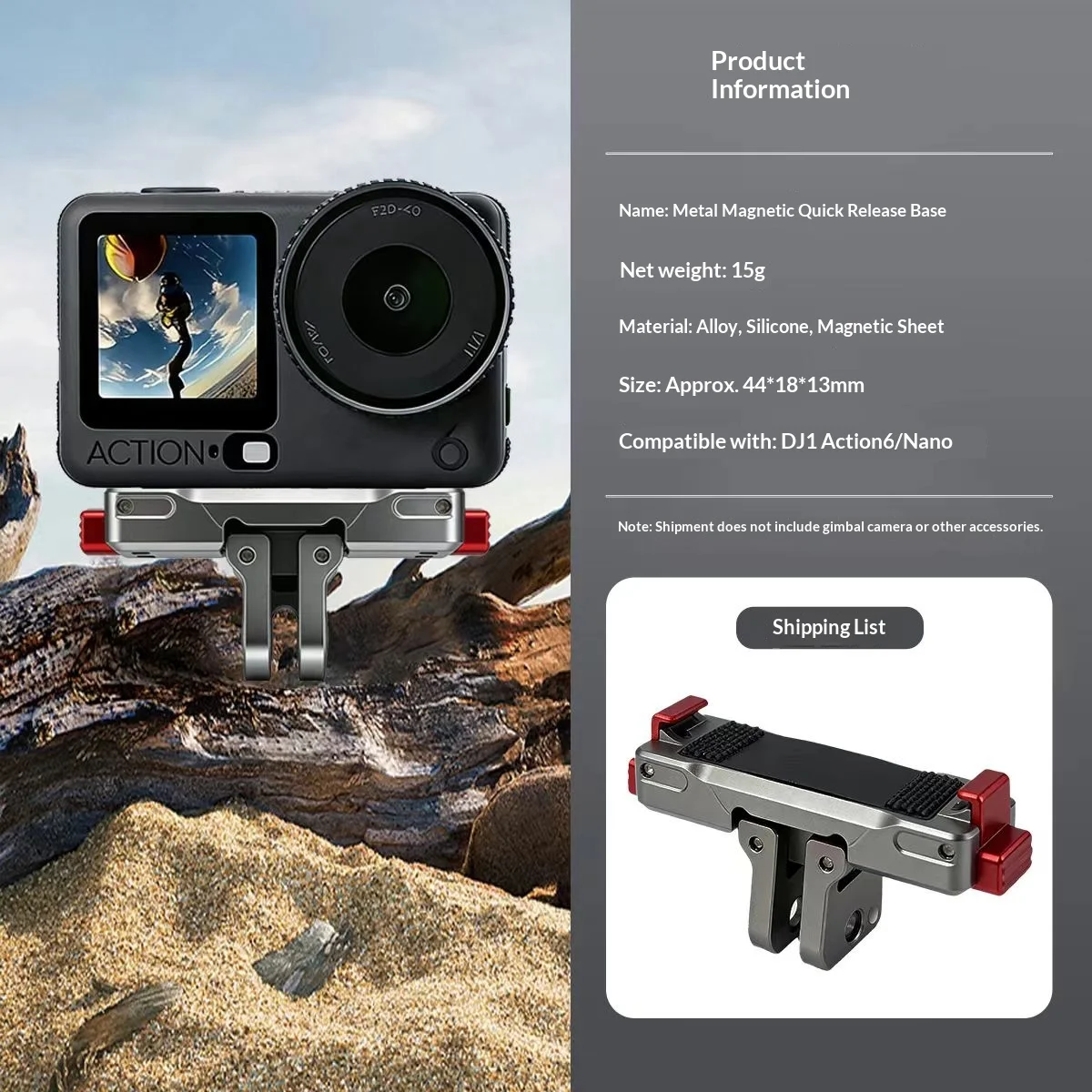 Magnetic Quick-Release Base Metal Rotating Adapter Mount Dual-Claw Expansion Accessory for DJI OSMO ACTION 6/NANO