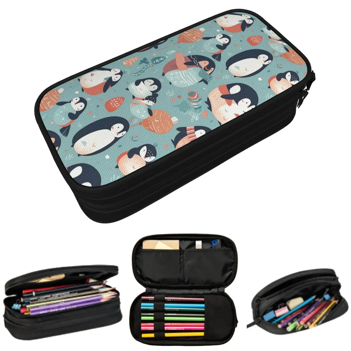

Cartoon Penguin Snowflake Pattern Pencil Case for Kids Gifts Pen Box Pencil Bag Stationery Supplies Pen Holder Bag