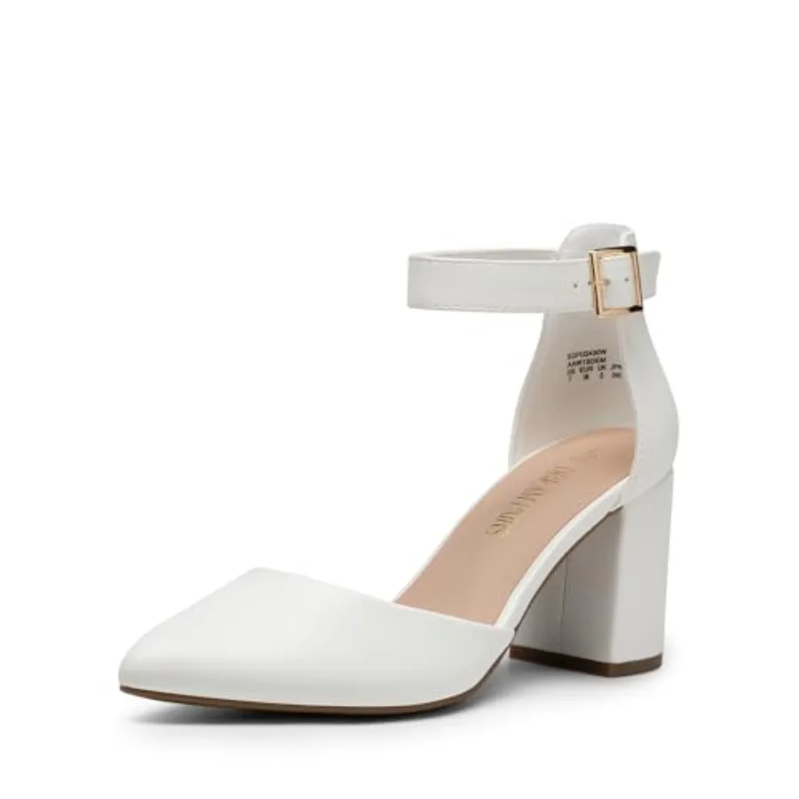 

DREAM PAIRS Women's Closed Pointed Toe High Chunky Heels Pumps Ankle Strap Dress Shoes for Wedding Office Party, 3 Inch