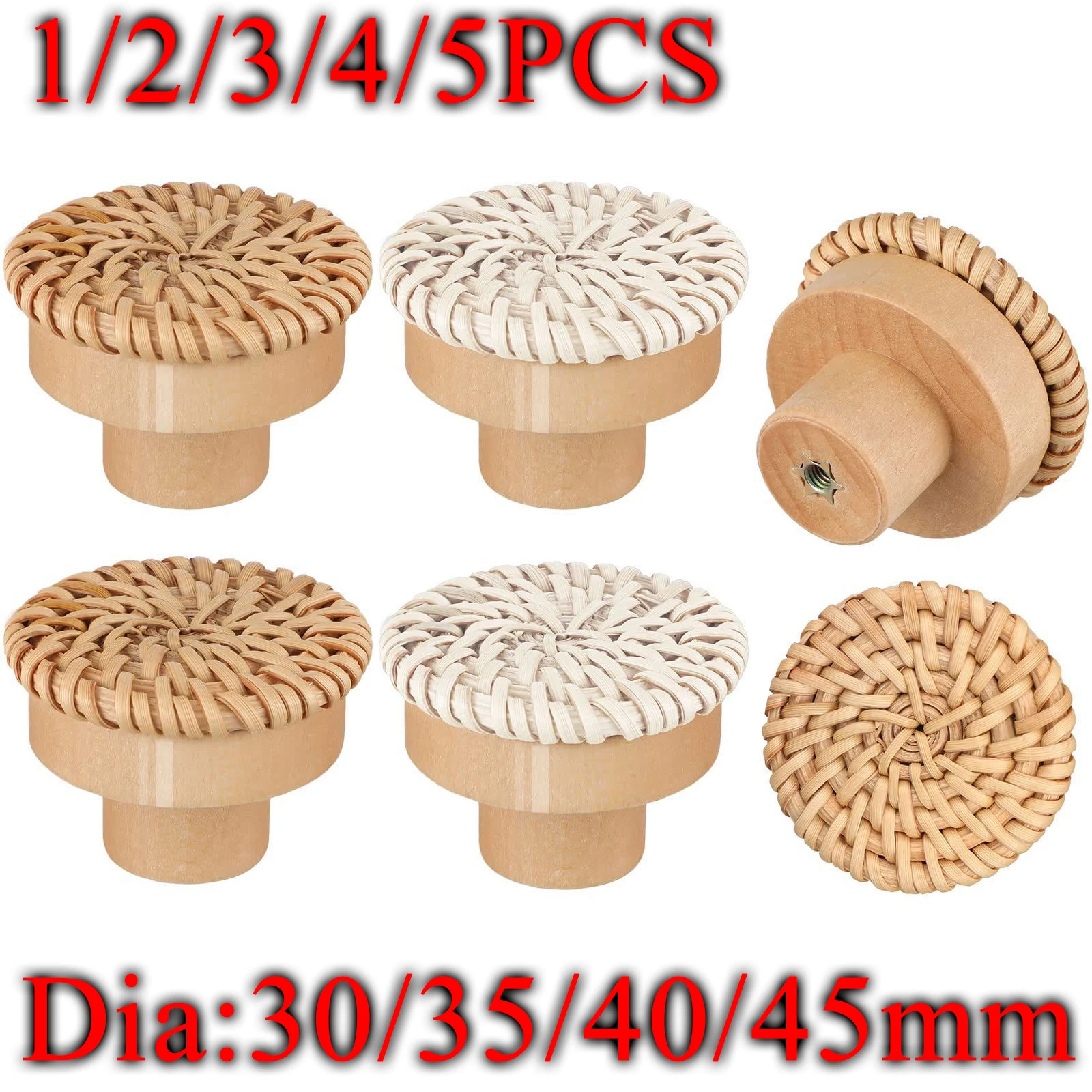 1-5pc Rattan Wooden Drawer Knobs Round Handmade Cabinets Dresser Handles Wood Kitchen Cupboard Wardrobe Door Pulls for Furniture