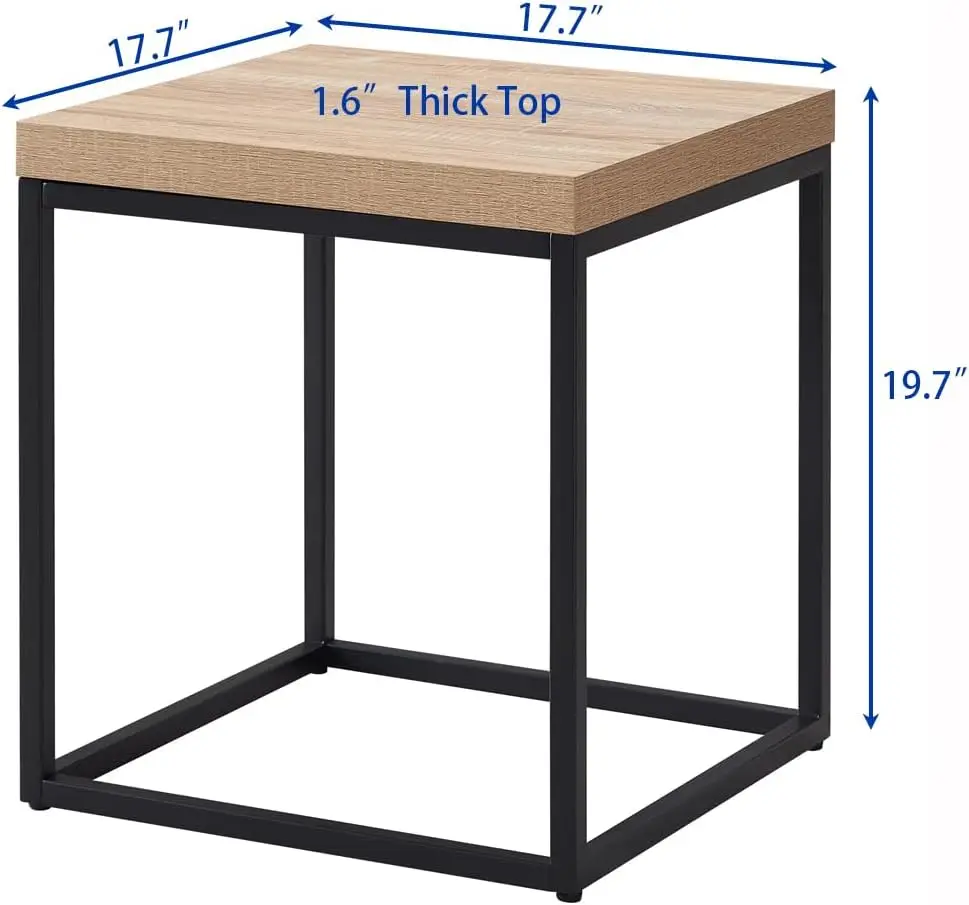 Tavolino in rovere naturale da 18 pollici |   Tavolino |   Tavolino da caffè per soggiorno, moderno industriale, quadrato, metallo e legno (Natural W
