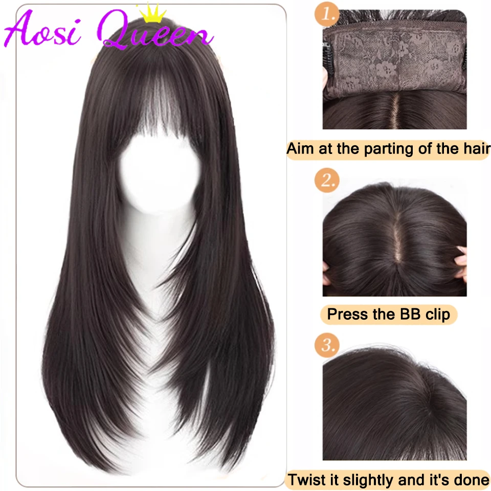 AS 12.5*12.5CM Women\'s Hair Topper Fluffy Synthetic Hairpin Top Wavy Curly Layered Long Straight Hair Hair Piece Replacement Wig