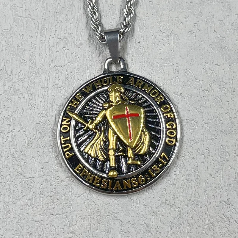 Men's Pendant Stainless Steel gold color Cross Red Armor Shield Knight Templar Crusader Cross Necklace Punk Jewelry image 5