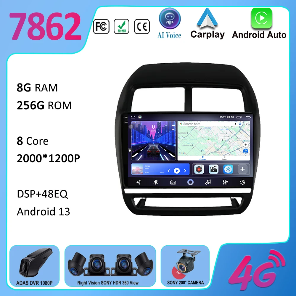 

Android 13 For Mitsubishi ASX 2016-2022 Autoradio Carplay Multimedia Monitor Screen Stereo Radio Video Player Navigation Car GPS