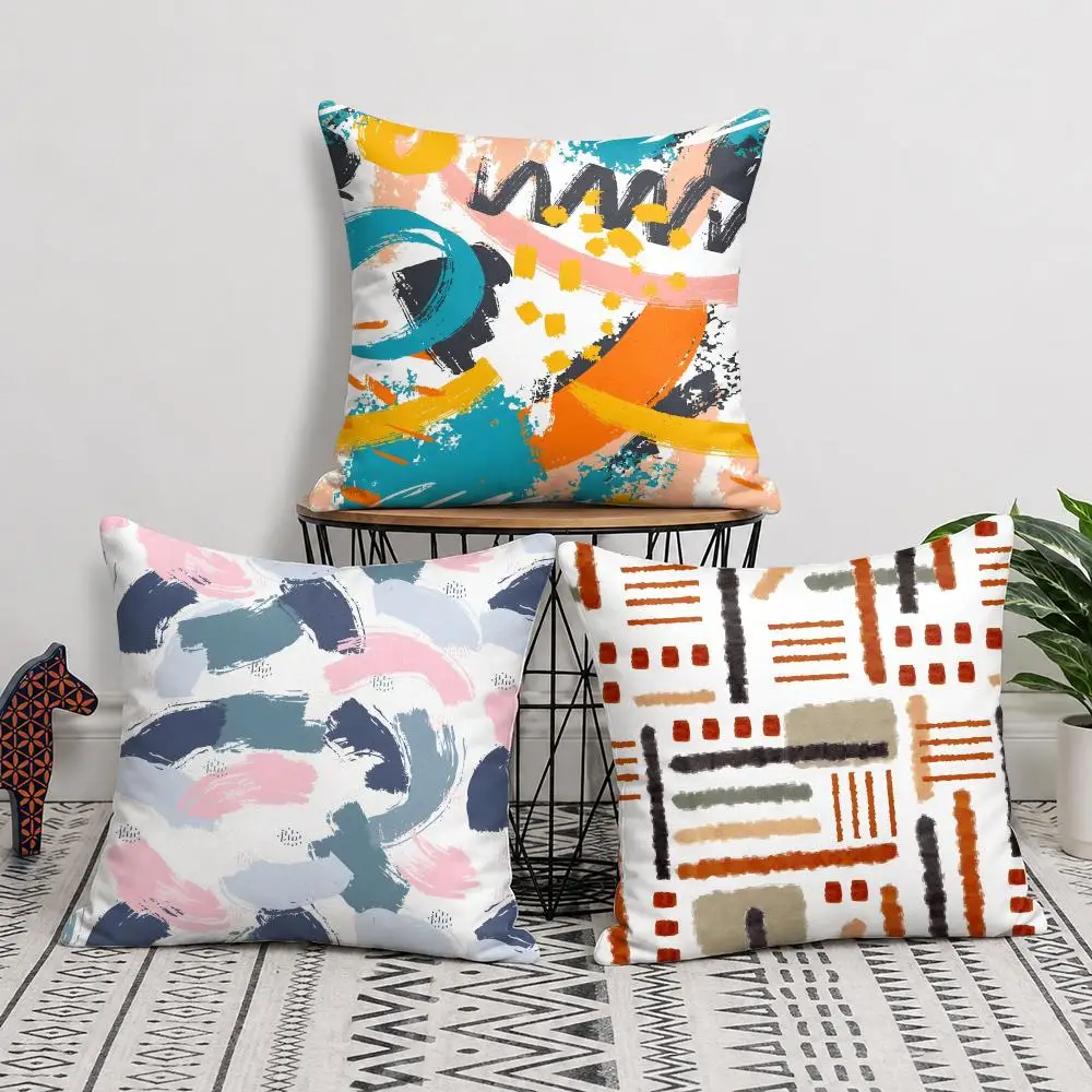 Abstract Paint Stroke Art Cushion Cover Silky Short Plush Invisible Zipper Dustproof Sofa Pillow Case For Home Decor