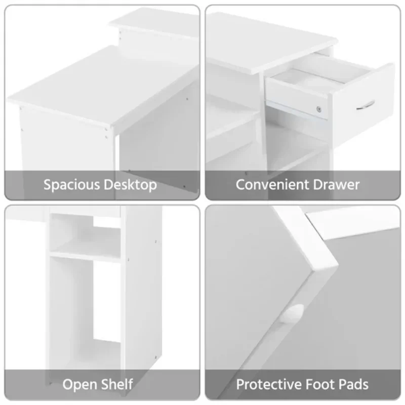 SMILE MART Home Office Workstation Computer Desk With Drawer And Storage, White