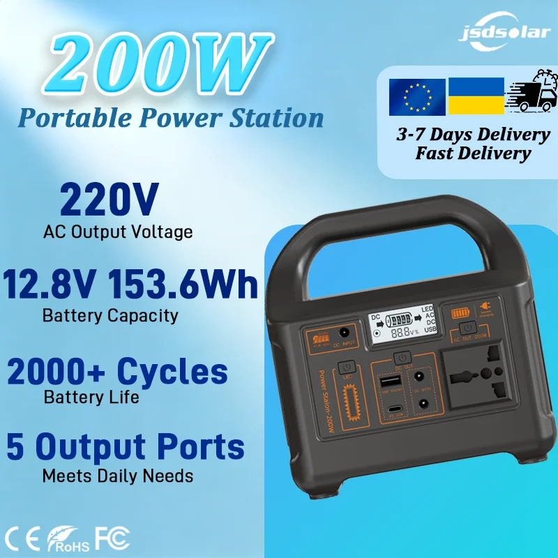 Jsdsolar 200W Tragbare Powerstation 12.8V 153.6Wh LiFePO4-Akku mit großer …