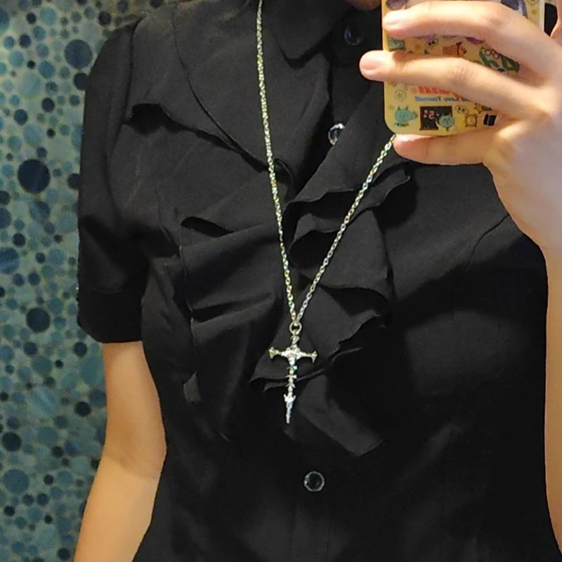 Y2K Skeleton Cross Pendant Necklace