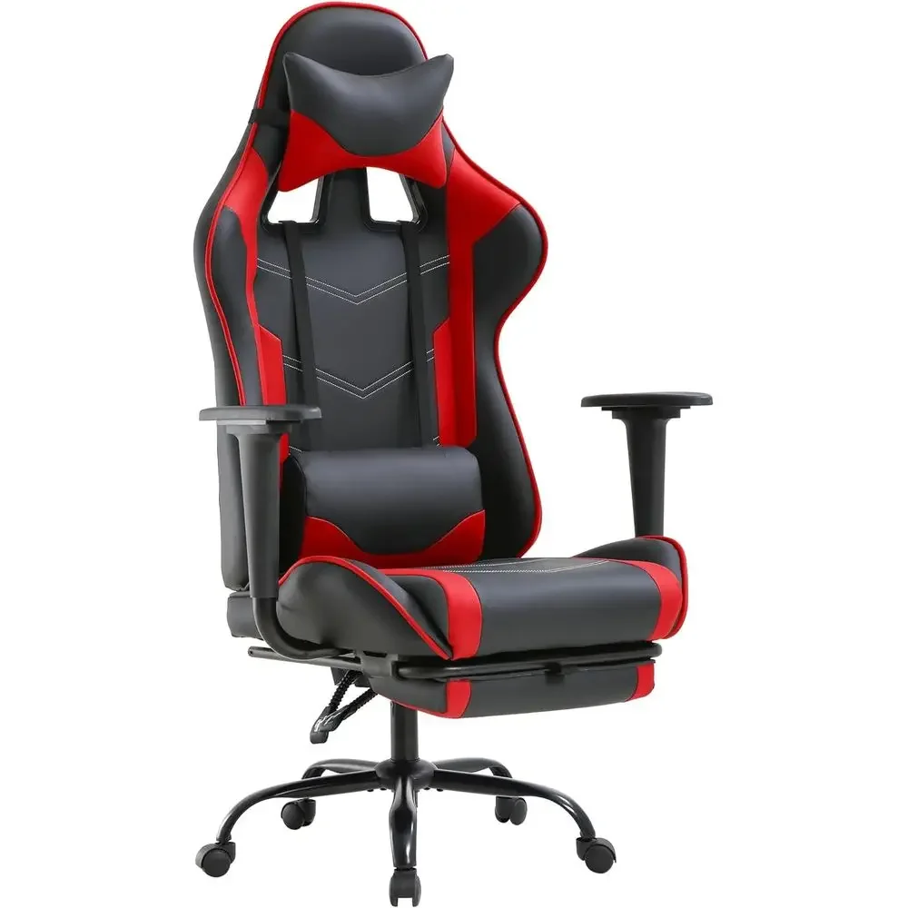 Ergonomic PU Leather Gaming Chair with Lumbar Support and Footrest for Men and Women, Red