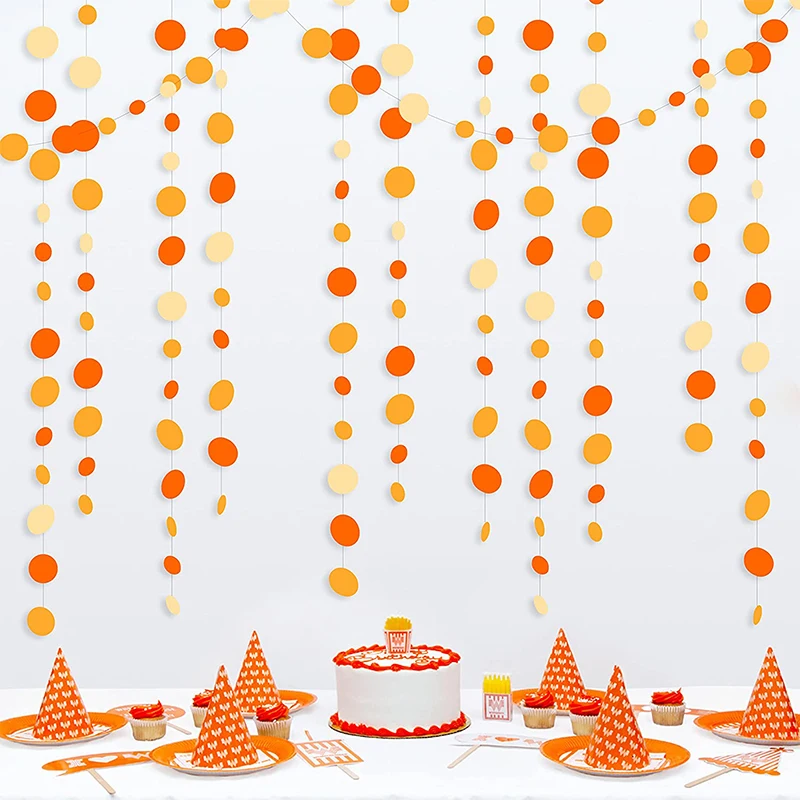 Orange Circle Polka Dots Garland Hanging Paper Streamer Orange Fall Wedding Bridal Shower Birthday Baby Shower Party Decorations