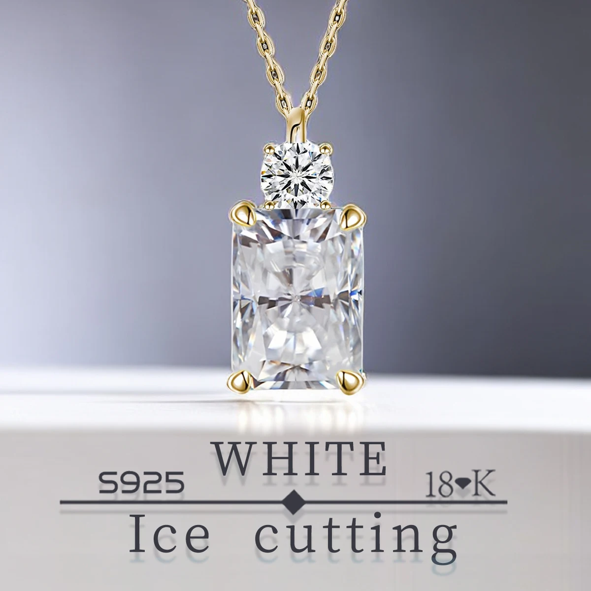 

S925 Sterling Silver Fine Quality necklace rectangle White Zircon Sparkle 5A Good quality Ice Cut Pendant jewellery women